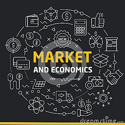 Lines icons illustration circle market and economics Vector Illustration