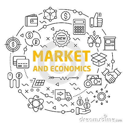 Lines icons illustration circle market and economics Vector Illustration