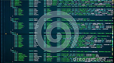 Lines of java coding on computer screen. Vue routes, java routes, vue js routes. Source code Stock Photo