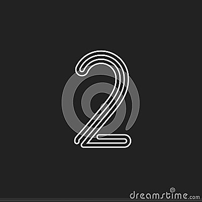 Lines number 2, thread maze style vector latin number for logo and monogram. Typography design. Vector Illustration