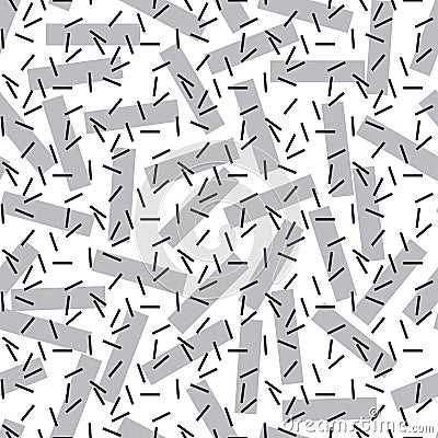 LINES AND PRISM. MEMPHIS STYLE SEAMLESS PATTERN. GEOMETRIC ELEMENTS TEXTURE. 80S-90S DESIGN ON WHITE BACKGROUND. Vector Illustration
