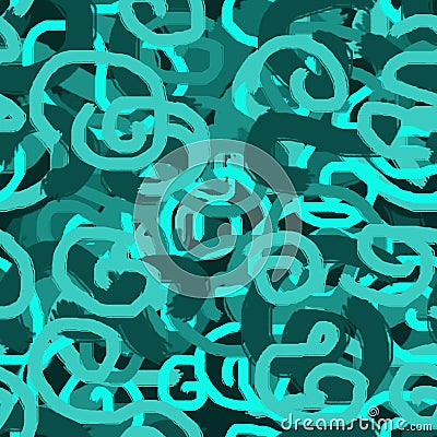 Lines seamless pattern. Green squiggles of different shades. Stock Photo