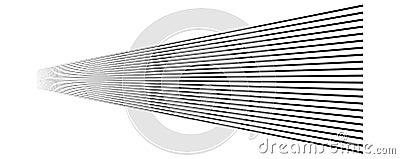 Lines, stripes in perspective. 3d strips vanishing, diminishing to horizon. Angle burst radial lines. Straight, parallel, Vector Illustration