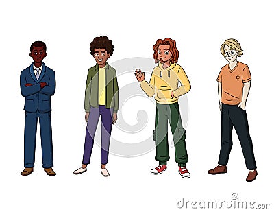 Lineup of men standing Vector Illustration