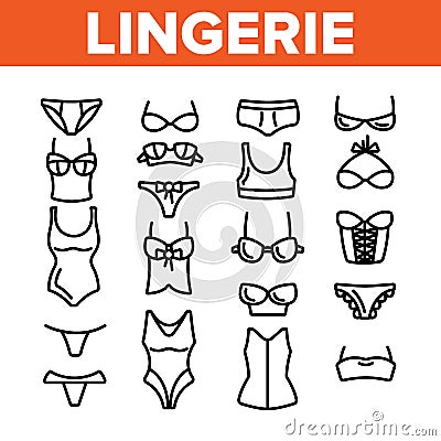 Lingerie Accessories Items Linear Vector Icons Set Vector Illustration