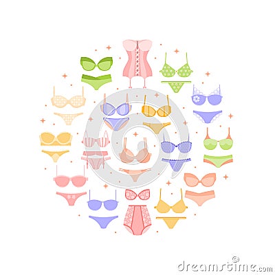 Lingerie Circle Poster with Female Underwear Attributes Arranged in Circle Shape Vector Illustration