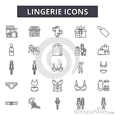 Lingerie line icons for web and mobile design. Editable stroke signs. Lingerie outline concept illustrations Vector Illustration
