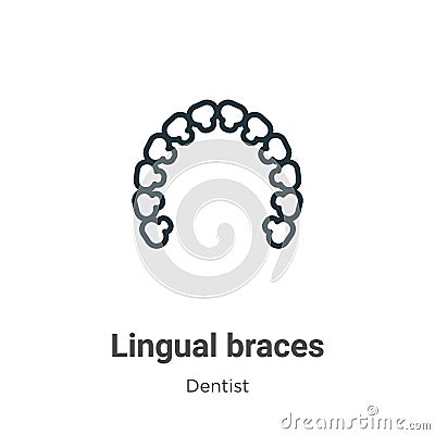 Lingual braces outline vector icon. Thin line black lingual braces icon, flat vector simple element illustration from editable Vector Illustration