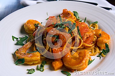 Linguine Con Scampi Stock Photo