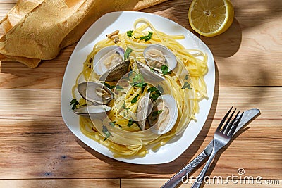 Linguine Littleneck Clam Sauce Stock Photo