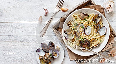 Linguini with clams Stock Photo