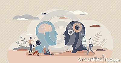 Linguistics as language or communication scientific study tiny person concept Vector Illustration