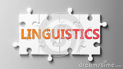 Linguistics complex like a puzzle - pictured as word Linguistics on a puzzle pieces to show that Linguistics can be difficult and Cartoon Illustration