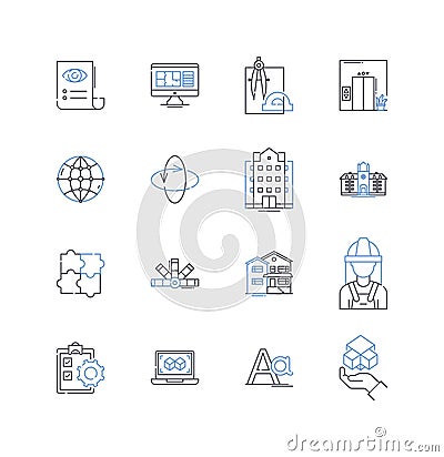 Linguistics language line icons collection. Syntax, Semantics, Phtics, Pragmatics, Grammar, Dialect, Phonology vector Vector Illustration