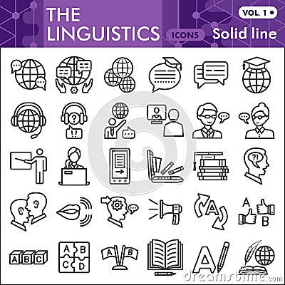 Linguistics line icon set, education symbols collection or sketches. Foreign language solid line linear style signs for Vector Illustration