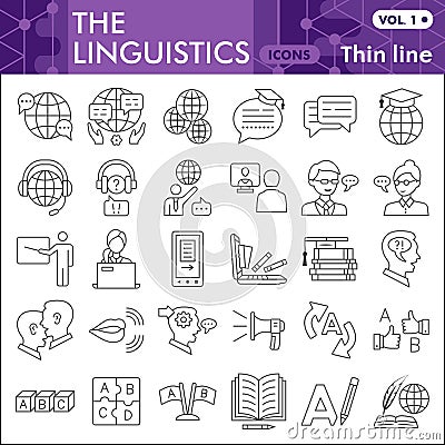 Linguistics line icon set, education symbols collection or sketches. Foreign language thin line linear style signs for Vector Illustration