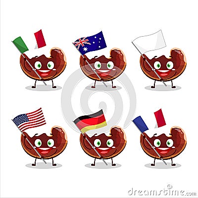 Lingzhi mushroom cartoon character bring the flags of various countries Vector Illustration