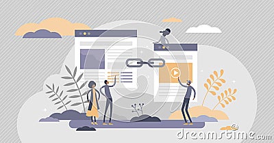 Link building as search engine optimization SEO method tiny persons concept Vector Illustration