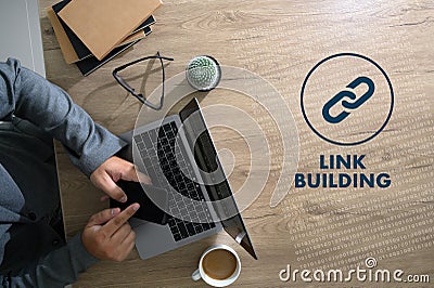 LINK BUILDING Connect Link Communication Contact Network Stock Photo