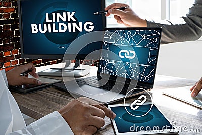 LINK BUILDING Connect Link Communication Contact Network Stock Photo