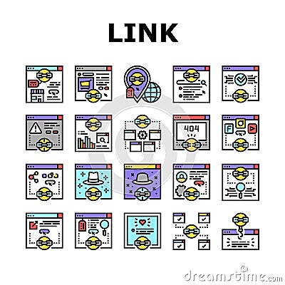 Link Building And Optimization Icons Set Vector Vector Illustration