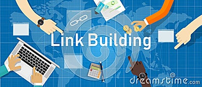 Link building. Search engine optimization create back-link between website page Vector Illustration