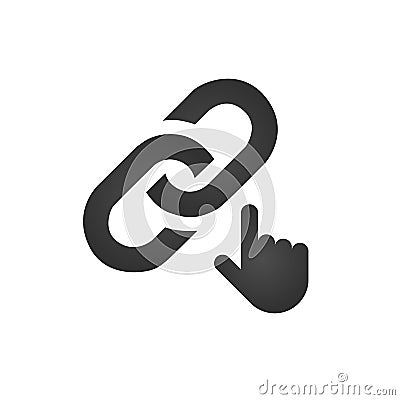 Link Icon with click hand. internet link concept. vector illustration isolated on white background. Cartoon Illustration