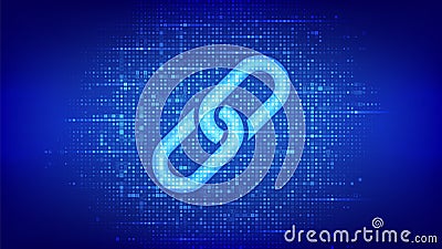 Link icon made with binary code. Blockchain technology. Cooperation symbol. Communication, security, internet safety Vector Illustration