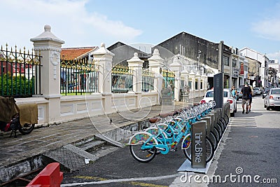 Linkbike, automatic rentable bike stand on the road in old town Editorial Stock Photo