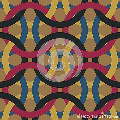 Linked Circle Chain on Brown Background Geometrical Pattern Seamless Repeat Background Stock Photo