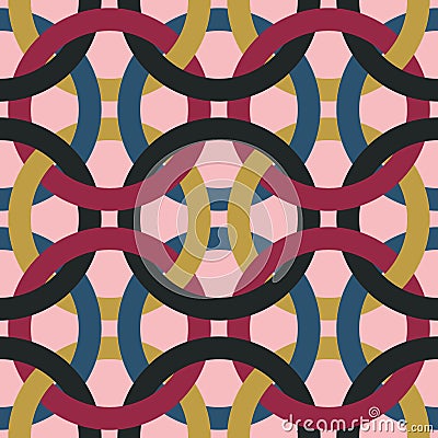 Linked Circle Chain on Pink Background Geometrical Pattern Seamless Repeat Background Stock Photo
