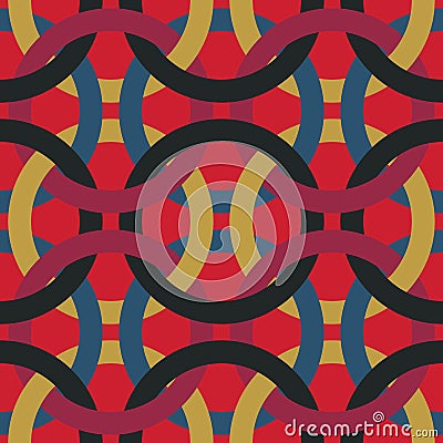 Linked Circle Chain on Red Background Geometrical Pattern Seamless Repeat Background Stock Photo