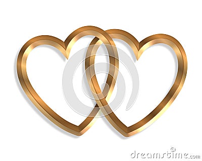 Linked Gold Hearts 3D graphic Cartoon Illustration