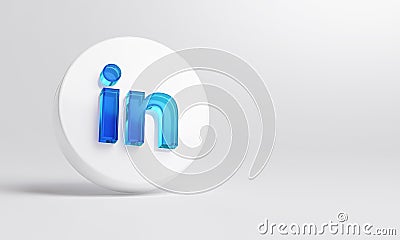 LinkedIn Acrylic Glass Icon Account Promotion Template White Background 3D Rendering Editorial Stock Photo