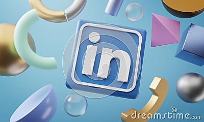 LinkedIn Logo Around 3D Rendering Abstract Shape Background Editorial Stock Photo