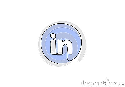 LinkedIn logo icon. Continuous single line drawing of popular social media isolated on white background. Professional job Vector Illustration