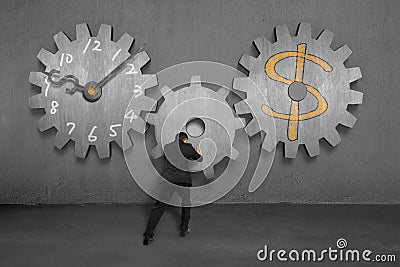 Linking concrete gears for time is money concept Stock Photo