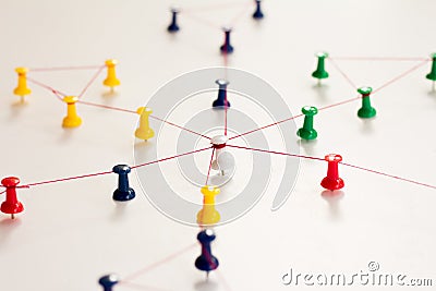 Linking entities. Monotone. Networking, social media, SNS, internet communication abstract. Small network connected to a larger ne Stock Photo