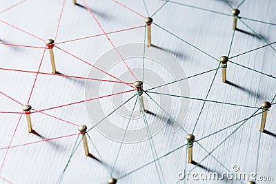 Linking entities. Network, networking, social media, connectivity, internet communication abstract. Web of thin thread Stock Photo