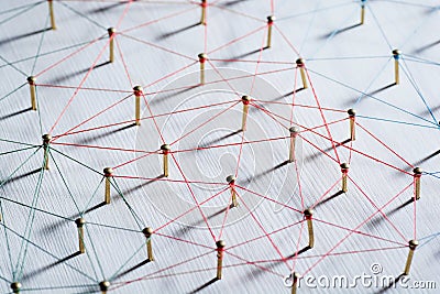 Linking entities. Network, networking, social media, connectivity, internet communication abstract. Web of thin thread Stock Photo
