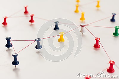 Linking entities. Monotone. Networking, social media, SNS, internet communication abstract. Small network connected to a larger ne Stock Photo