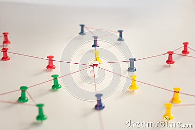 Linking entities. Monotone. Networking, social media, SNS, internet communication abstract. Small network connected to a larger ne Stock Photo