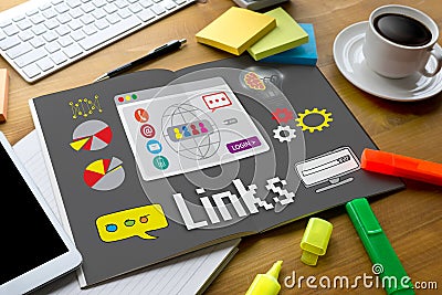 Links Global Communication Connection Hyperlink seo search engine optimization world connect Stock Photo