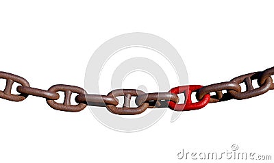 Links of a heavy rusted chain isolated. Stock Photo