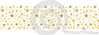 Linocut Gold and Yellow Stars on White Background Vector Seamless Border Pattern. Winter Christmas Hand Made Print Vector Illustration