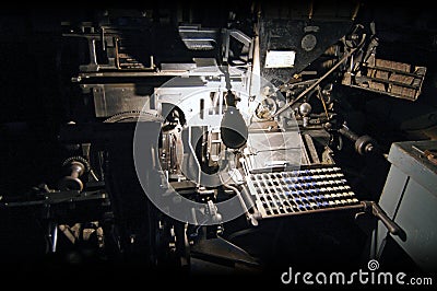 Linotype machine at printshop Editorial Stock Photo