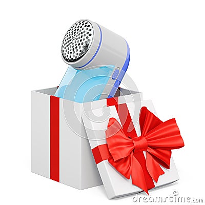 Lint remover fabric shaver inside gift box, present concept. 3D rendering Stock Photo