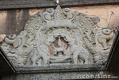 Lintel relief decoration on Akhanda Bagilu at Shravanabelagola Stock Photo