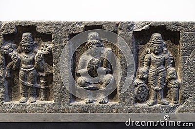 Lintel: Surya, Siva Lakulisa and Vishnu, 26th regnal year of Dharmapala Editorial Stock Photo