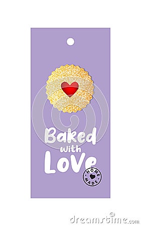 Linzer cookie, greeting card, design element, pastry. Vector Illustration